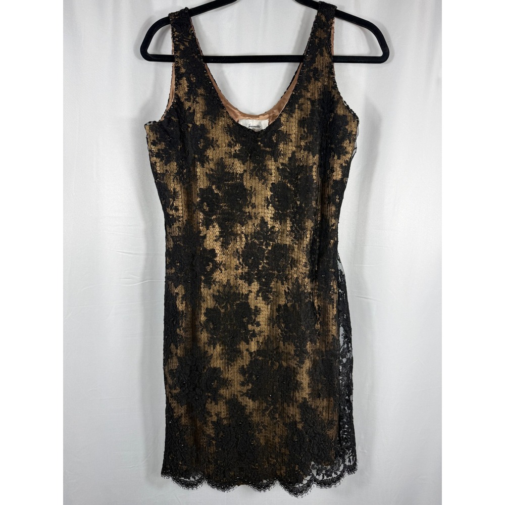 Vintage Jeanette for St Martin Sport‎ Black Lace Sequins Gold Lined Dress S READ